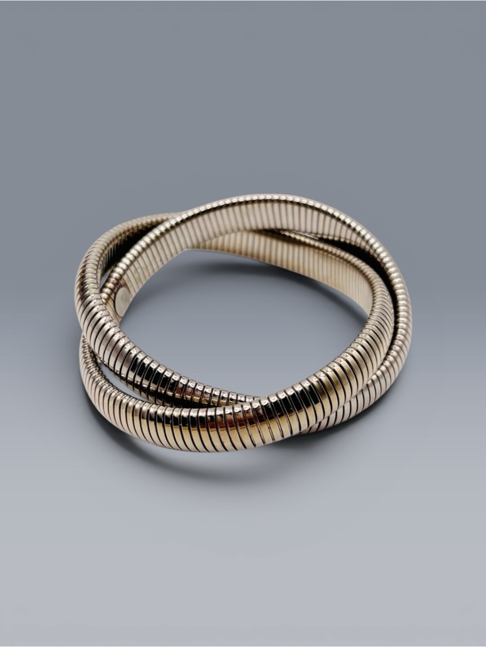 Stylish Double Twisted Silver Tone Snake Stretch Bracelet Contemporary Design
